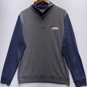 Denver Broncos Men's Sweatshirt Size L Gray Blue 1/4 Button Pullover NFL Team